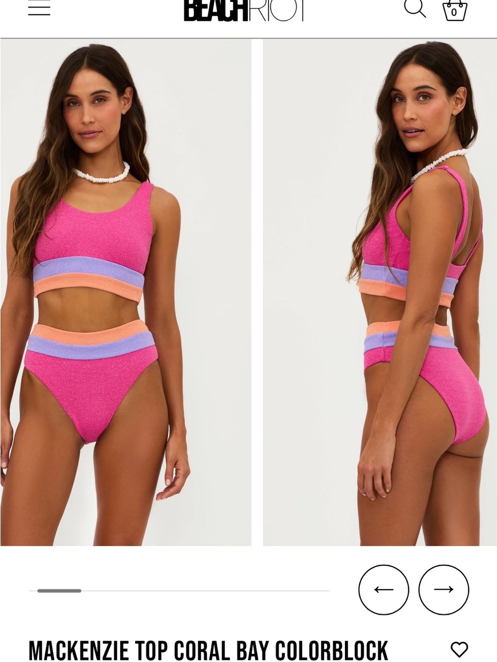 NWT BeachRiot Bikini-Colorblock Sparkly Pink Bikini Set w/Coral & Lavender Bands